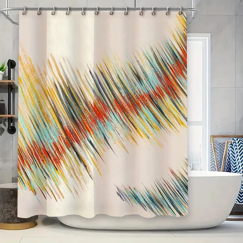 Tenda da doccia moderna e colorata con design ad acquerello, perfetta per l'arredamento del bagno