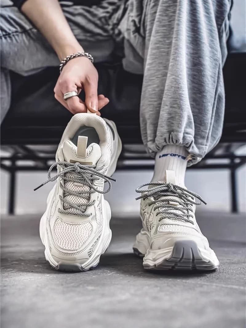Scarpe Sportive da Uomo Traspiranti in Mesh con Rialzo, Suola Spessa, Casual, per il Tempo Libero, da Corsa, Estive Autunnali, Alte, Punta Tonda