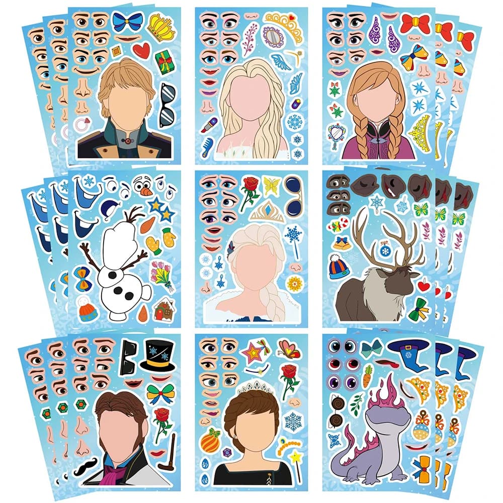 8/16 Lenzuola Disney Frozen Puzzle Adesivi Crea una Volta Crea Il proprio Elsa Olaf Anna Giocattolo per Bambini Assemblare Puzzle Gioco di Festa per Bambini