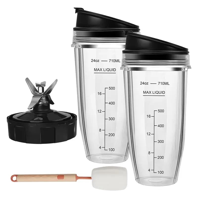 Hot-Blender Replacement Parts For Ninja, 2 24Oz Ninja Blender Cups Replacement With To-Go Lids, 7-Fins Extractor Blade
