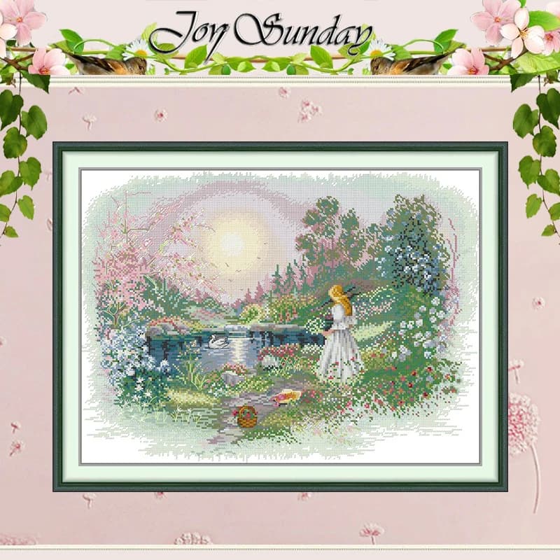 Lakeside Girl Patterns Counted Cross Stitch Set DIY 11CT 14CT 16CT Stamped DMC Cross-stitch Kit Embroidery Needlework Crafts