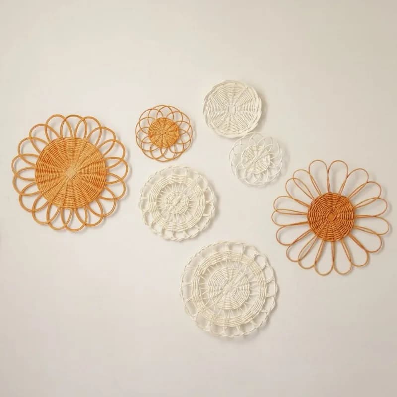 Nordic Bohemian Rattan Round Wall Hanging Handwoven Macrame Wall Decor for Living Room Bedroom Boho Home Decoration Lightweight