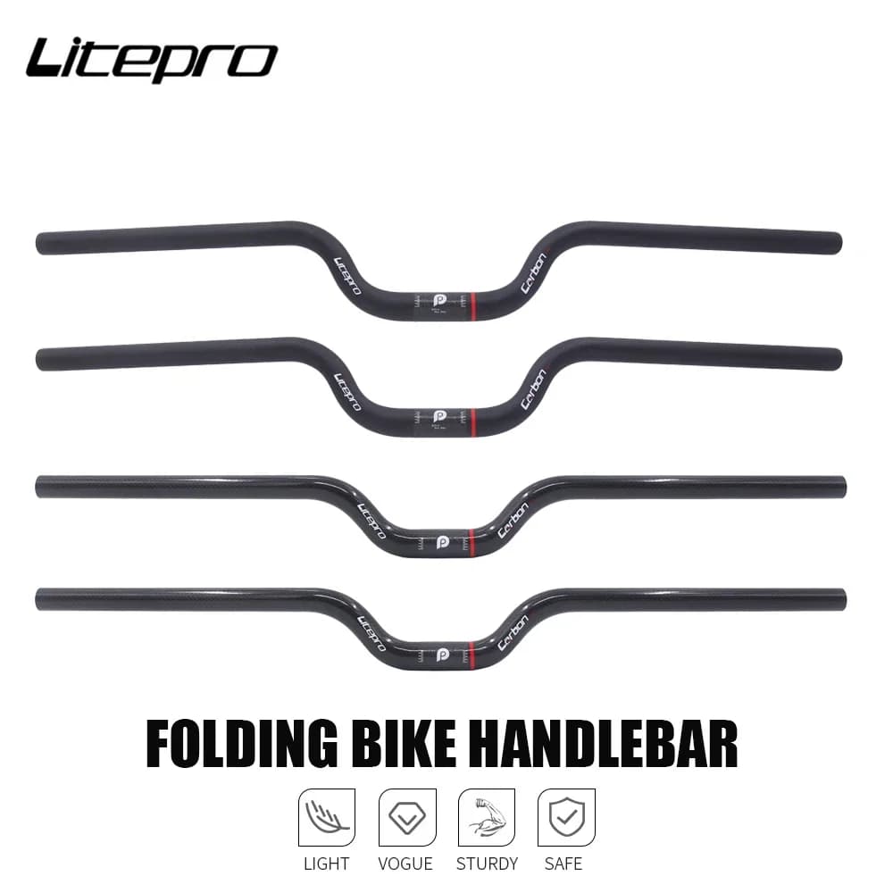 Manubrio Litepro per Bicicletta Pieghevole, Ultra Leggero, Unisex, con Rialzo M, in Carbonio 3K, 25.4mm