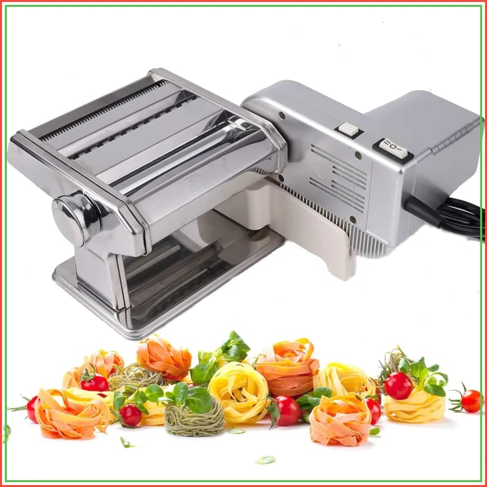 Electric Pasta Maker Machine with Motor, Stainless Steel Pasta Roller, Silver