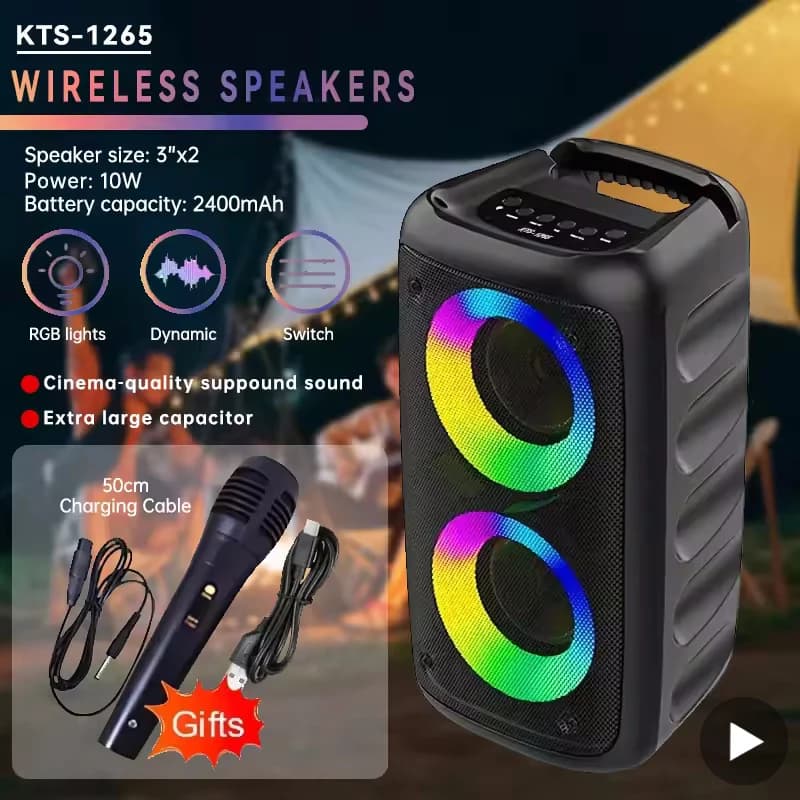 Altoparlante Bluetooth Karaoke Wireless Portatile con Subwoofer, Microfono, Radio FM, Lampada, Cassa Audio Musicale LED TWS