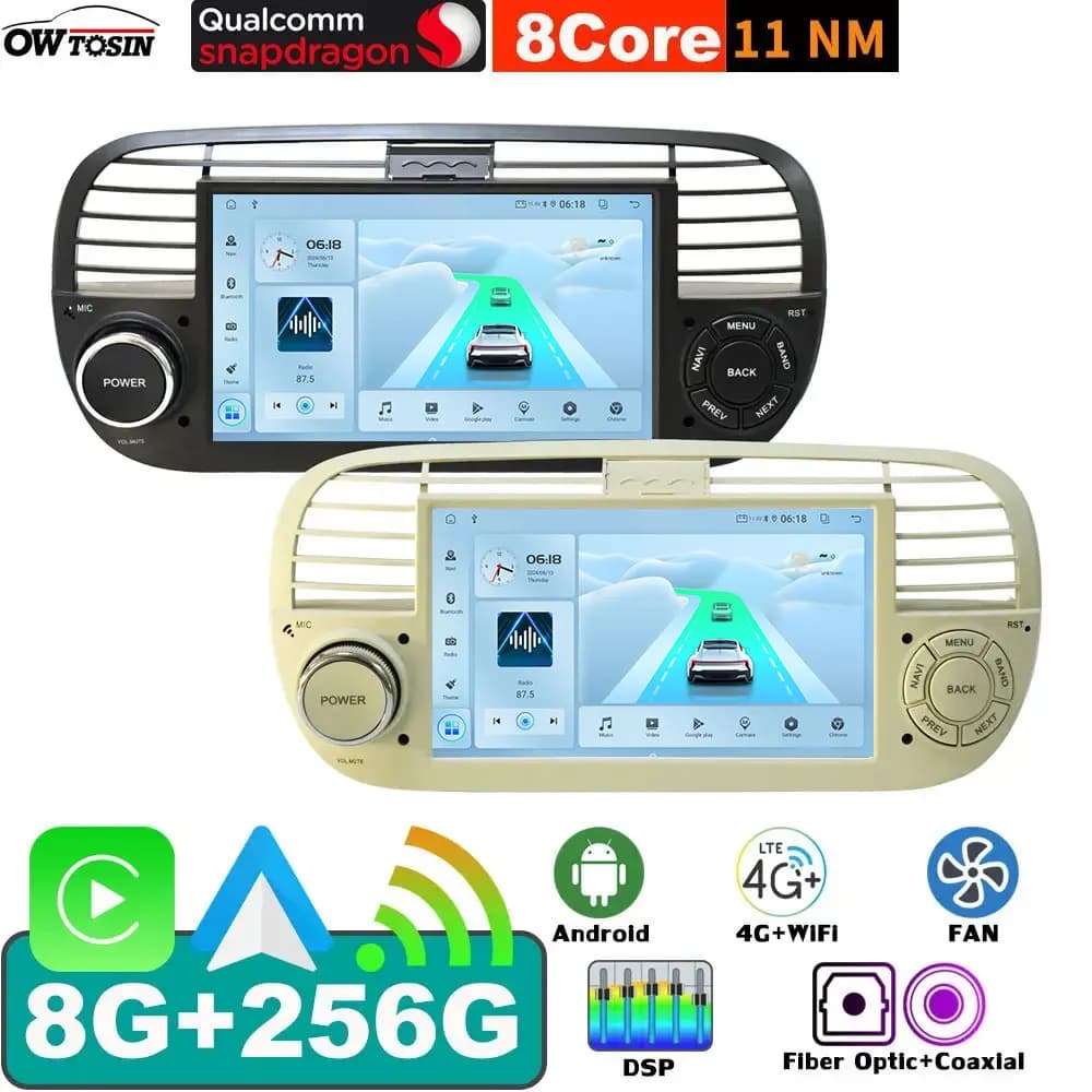 QCM6125 8 + 256G Android 13 Autoradio Navigazione GPS Lettore schermo video stereo per Fiat 500 500C 2007-2016 CarPlay Audio Auto BT