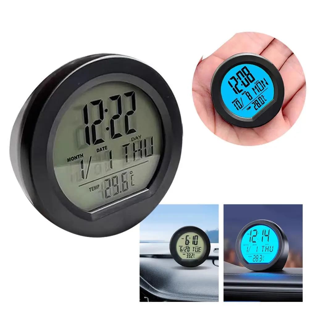 Orologio digitale per auto solare Termometro per data Display luminoso LCD per orologio da cruscotto Accessorio interno adesivo per interni auto S8K8