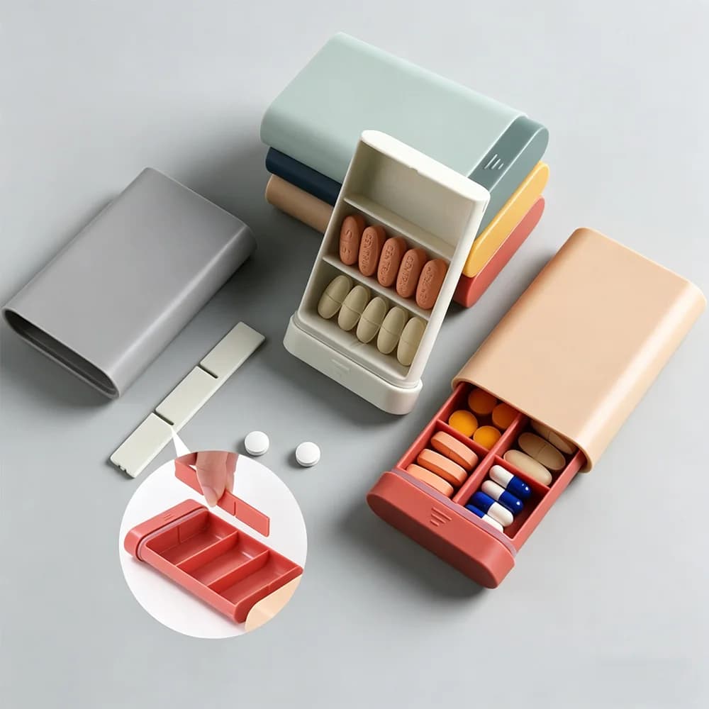Contenitore Portatile per Pillole a 6 Scomparti, Scatola Sigillata per Medicinali da Viaggio, Dispenser per Uso Quotidiano