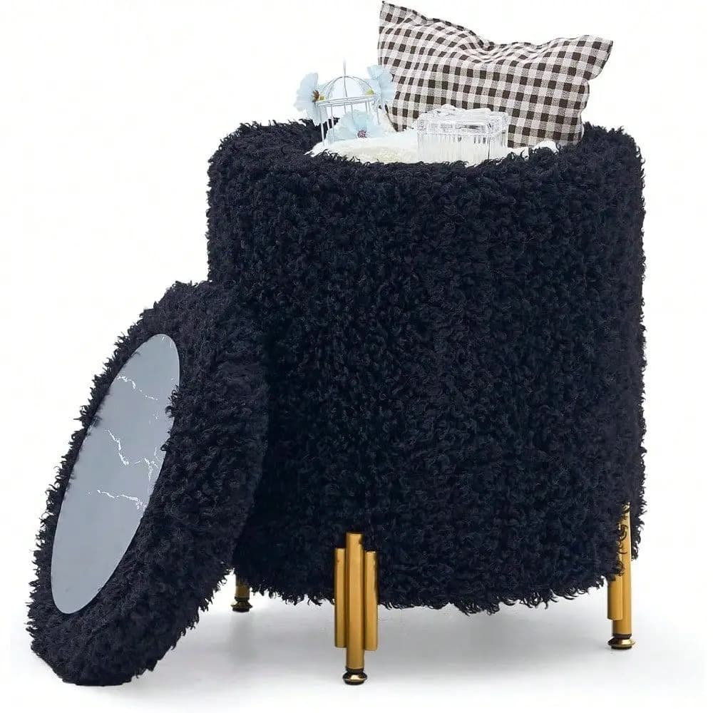 Poggiapiedi Ottomano con Vano Contenitore e Gambe in Metallo per Soggiorno e Camera da Letto, Sgabello Poggiapiedi Rivestito in Velluto, Supporta 136 kg, Moderno