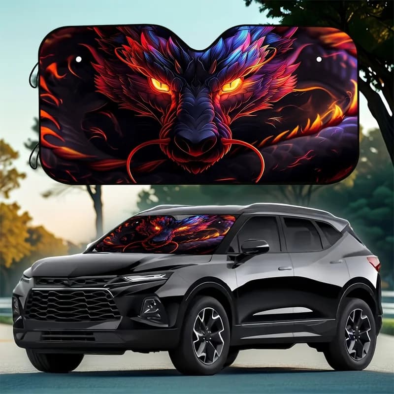 1Pcs Vibrant Dragon Design Car Windshield Sun Shade, For Suvs & Rvs, Easy Installation