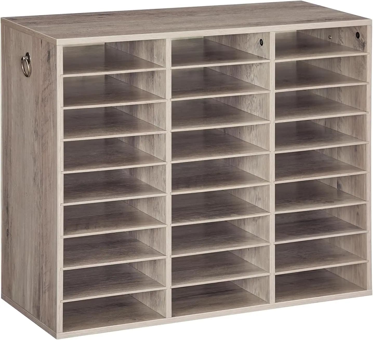 27-Compartment Wooden Mail Organizer with Adjustable Shelves for Home Office Classroom, Countertop Literature Sorter, Greige