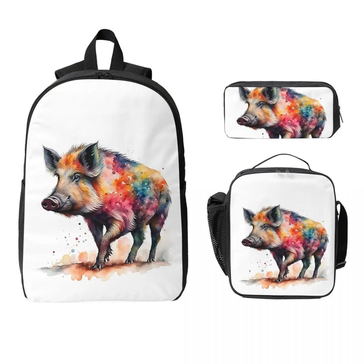 Zaino colorato acquerello cinghiale maiale ragazzo ragazza BookBag borsa da scuola borsa a tracolla per computer borsa da pranzo isolata 3ps astuccio