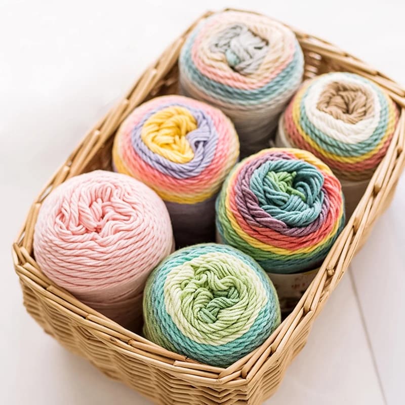 Filato di Cotone Arcobaleno 100g/Gomitolo, Tinto a Segmenti, 5 Fili Spessi di Cotone per Lavorazione a Maglia e Uncinetto Fai da Te, per Maglioni, Sciarpe, Coperte