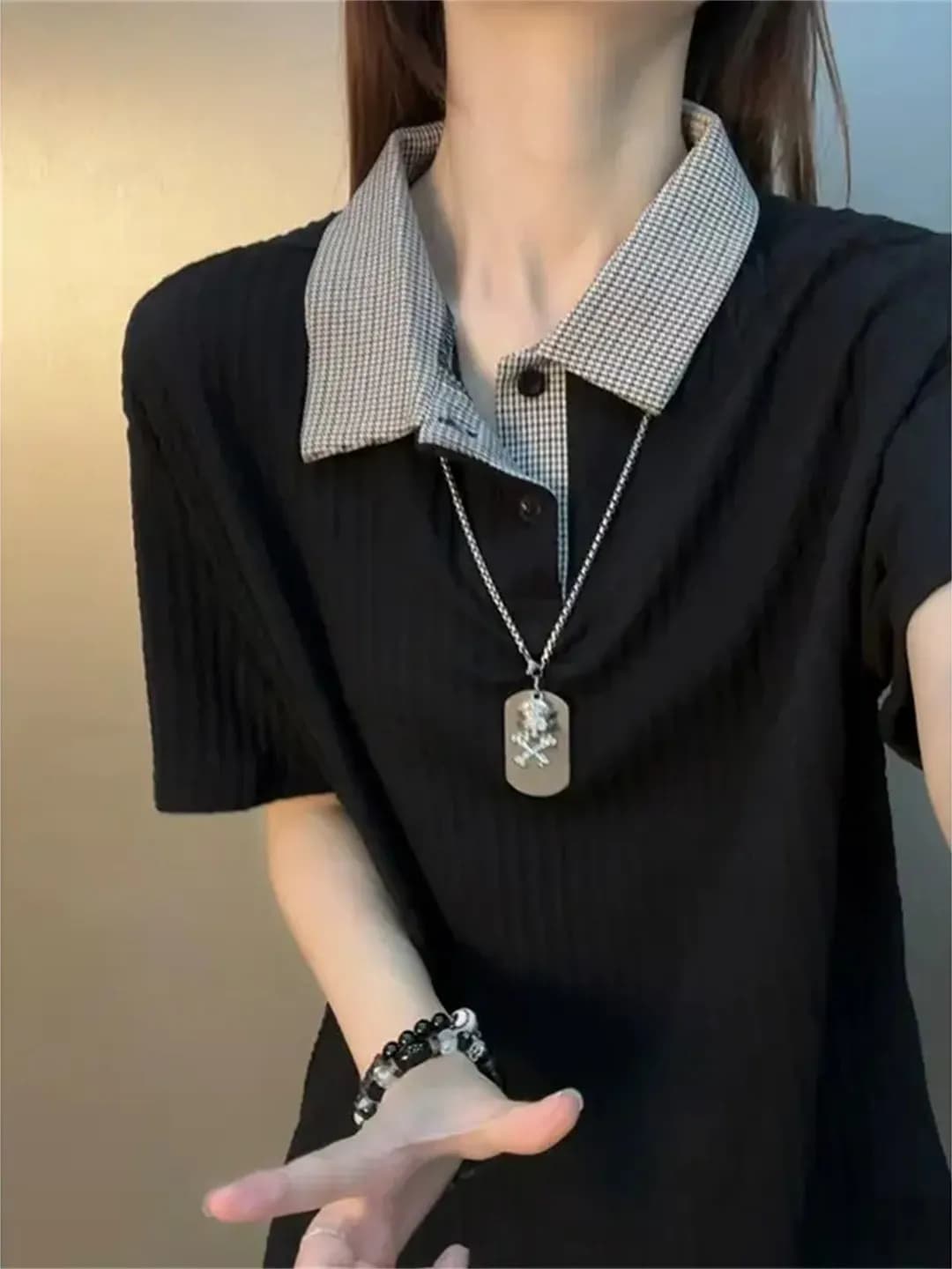 American Style Shirt Short Sleeve Turn-down Collar Men's Summer Loose Fit Texture Sensation Shoulder T-shirt Top