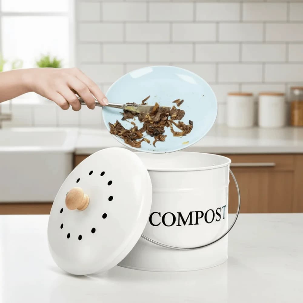 Odorless Kitchen Compost Bucket Large Capacity Activated Charcoal Filtration Kitchen Trash Bin Metal Folding Handle