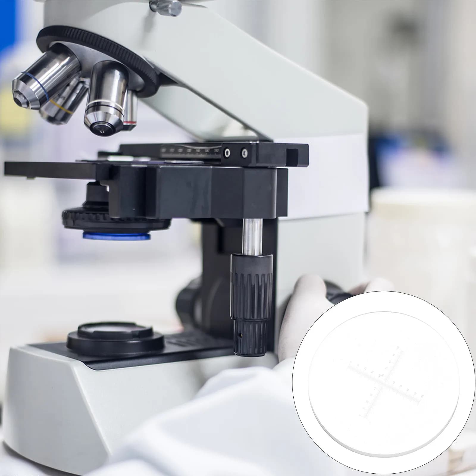 Lenti di calibrazione per microscopi, righelli per la misurazione dell'area, micrometri di calibrazione, oculari per microscopi