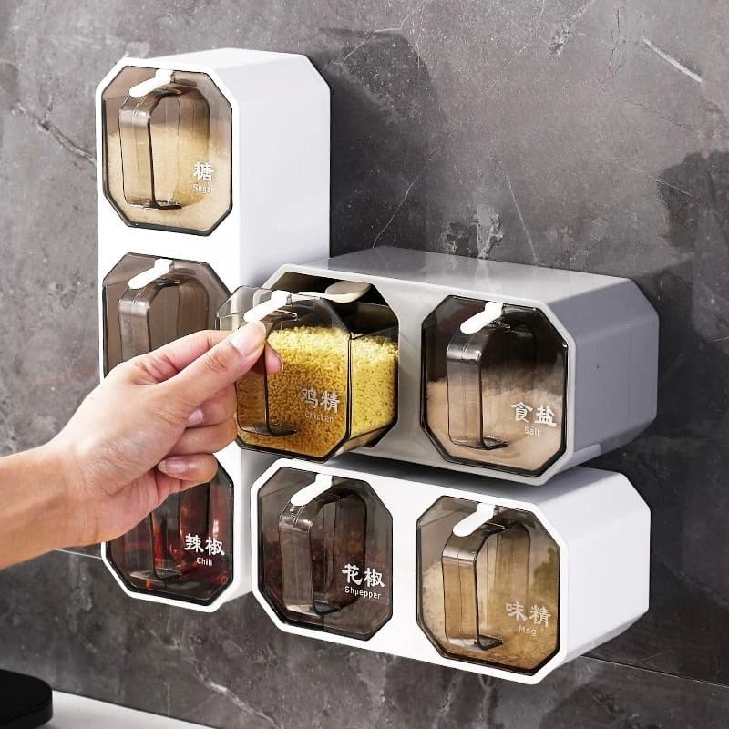 Scatola per condimenti senza punzonatura Cucina domestica Appeso a parete Barattolo per condimenti per sale Scatola per spezie Set combinato Bottiglia
