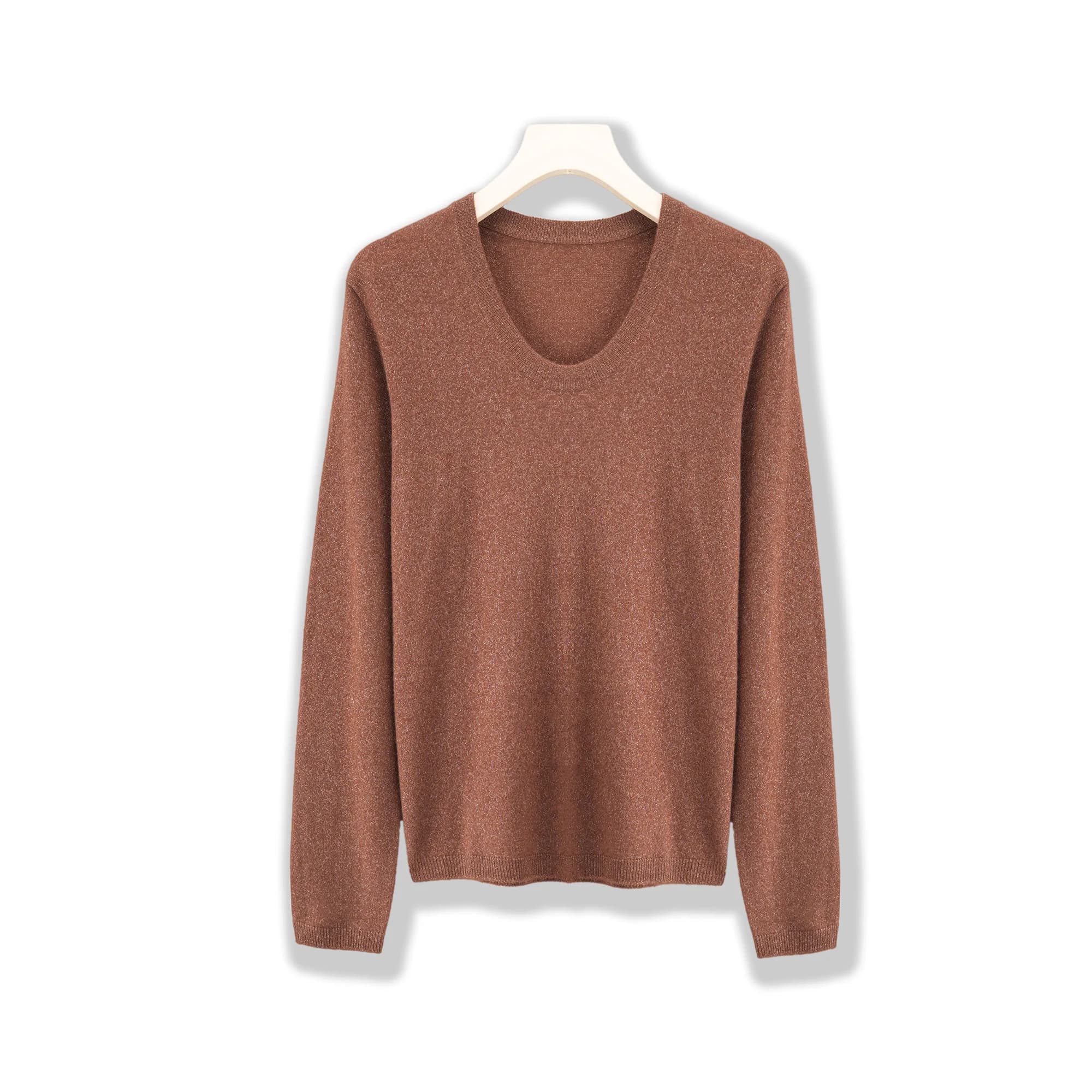 Scintillante dorato - Kangsai Ni A-level 100% cashmere 12 aghi profondo girocollo maglione lavorato a maglia maglione base da donna a maniche lunghe