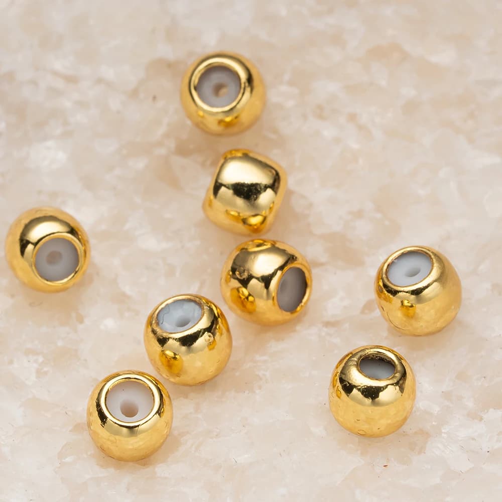 20 pz 18 K Placcato Oro Tappo Perline Inserto di Silicone Rotondo Lunghezza Regolare Perline Del Distanziatore per Il Braccialetto FAI DA TE Creazione di Gioielli Risultati
