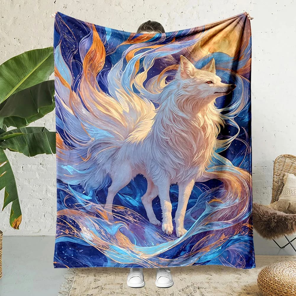 Coperta con stampa Volteggio Luminoso della Volpe a Nove Code della Notte Cosmica, calda, morbida e soffice, per bambini e adulti, per divano, letto, viaggi, campeggio, camper