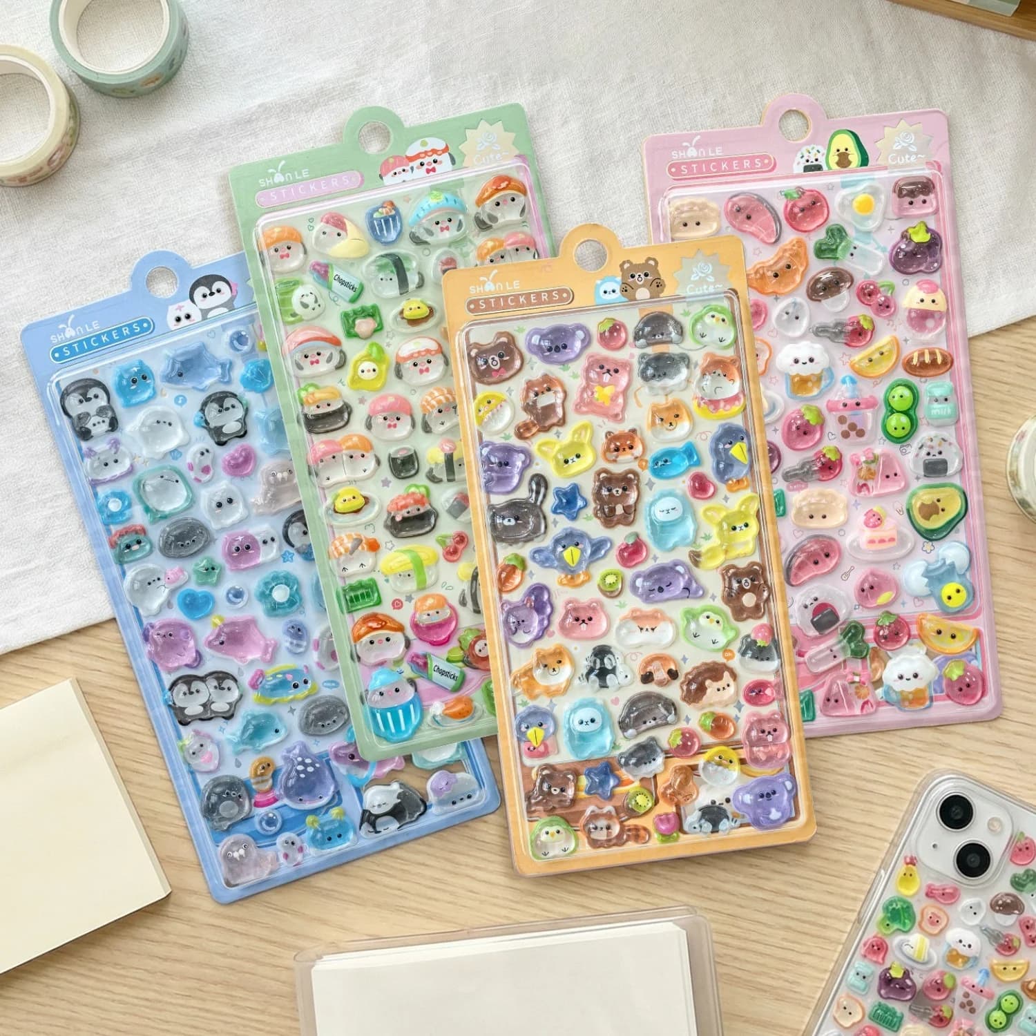 Animali Kawaii Snack Sushi Cartoon Adesivi in rilievo 3D Scrapbooking Diario fai da te Cancelleria Diario Decor Scuola Adesivi carini