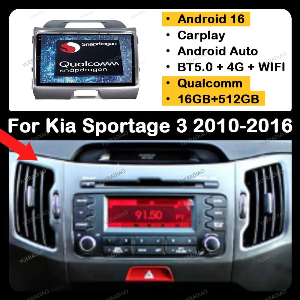 Android 16 Car Radio For Kia Sportage 3 SL 2010 - 2016 Qualcomm Multimedia Stereo Video Player GPS NAVI Head Unit 2DIN 4G WIFI