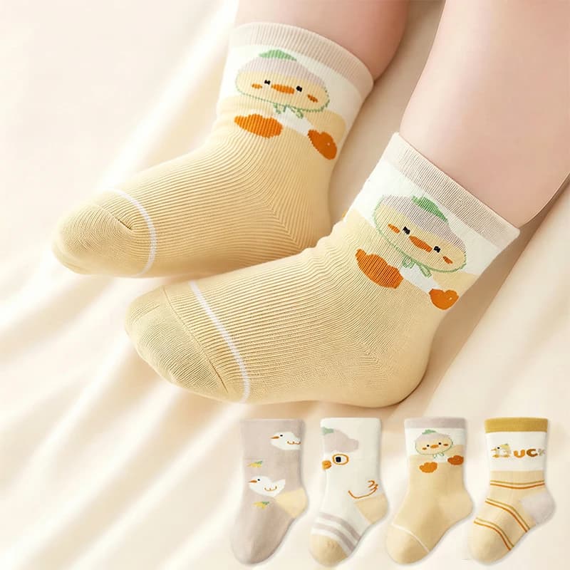 4 Pairs Newborn Baby Mid Calf Socks Cute Cartoon Newborn Socks Soft Toddler Socks For Boys Girls Casual Daily Wear
