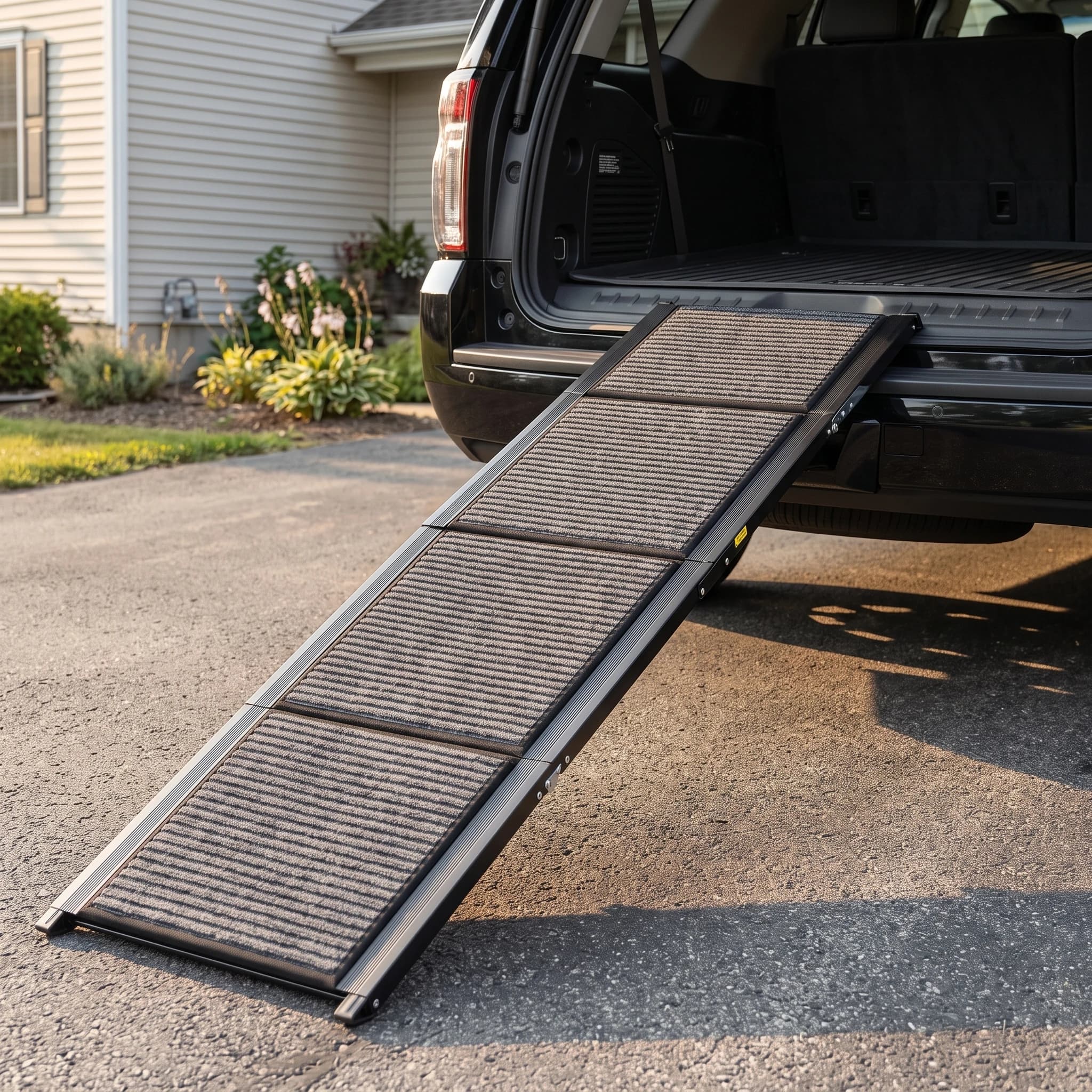 Portable Pet Ramp / Folding Dog Ramp for Car with Non-Slip Felt Rug Surface, Supports Up to 150 LBS, Wide Stable Pet Car Ramp for Medium Large Dogs, SUV, Truck and Outdoor Travel