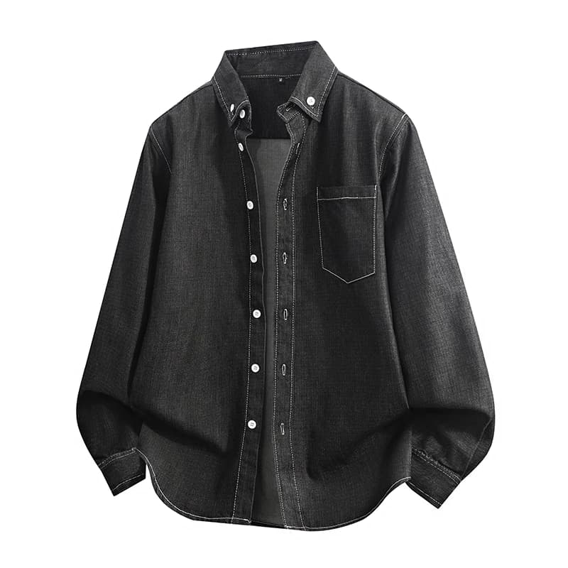 Spring Auntum Men's Denim Shirt Cotton Solid Color Long Sleeve Loose Streetwear Jean Blouse Men Turn Down Collar Breathable Tops