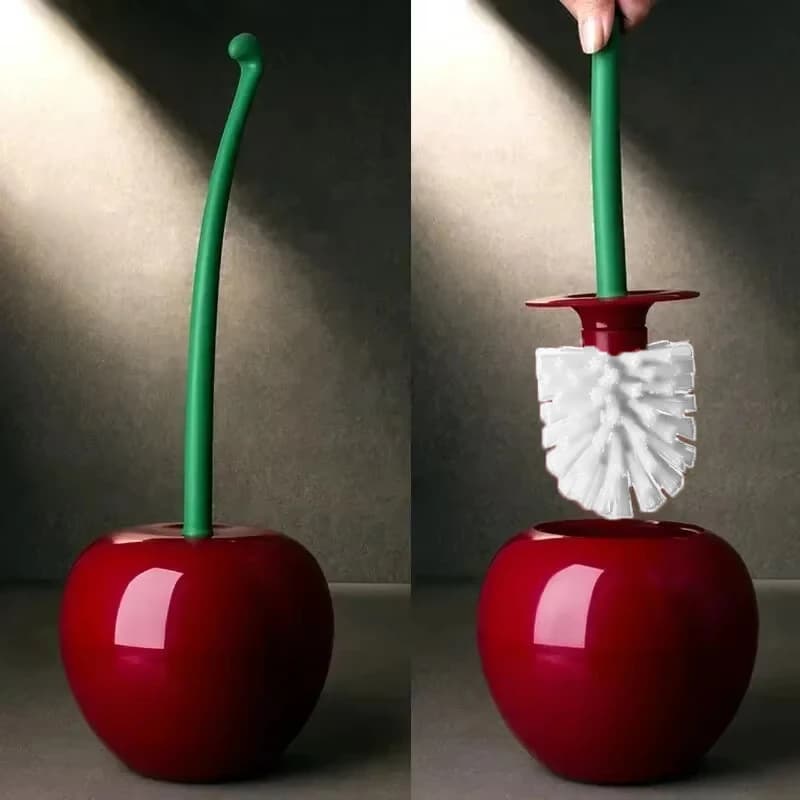 Simpatico set porta scopino rosso ciliegia, kit per la pulizia del bagno con manico lungo a setole morbide, accessori da bagno 1 pezzo