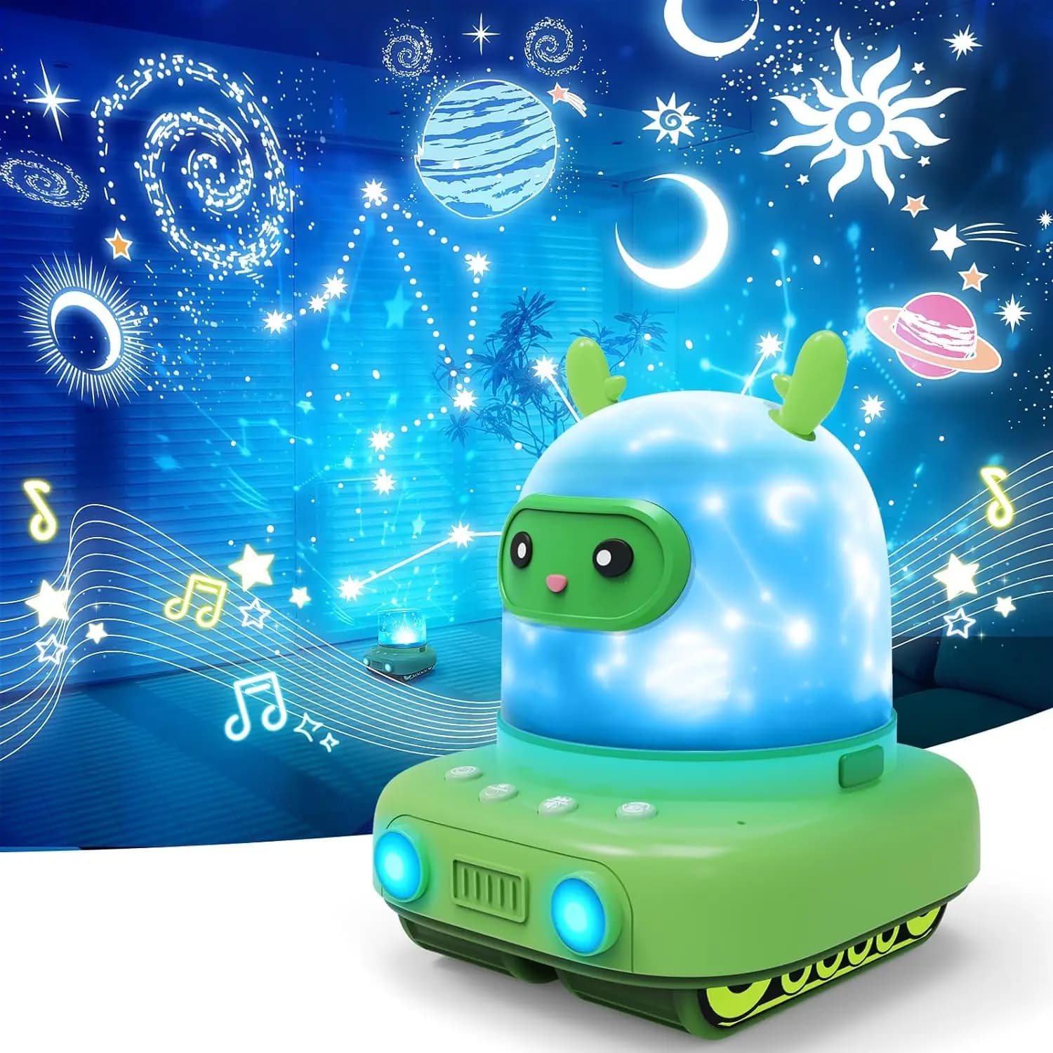 Proiettore musicale luce notturna per bambini 3 in 1 Cute Deer Star Projector 6 film White Noise BT Speaker Kids Room Decor Night Light