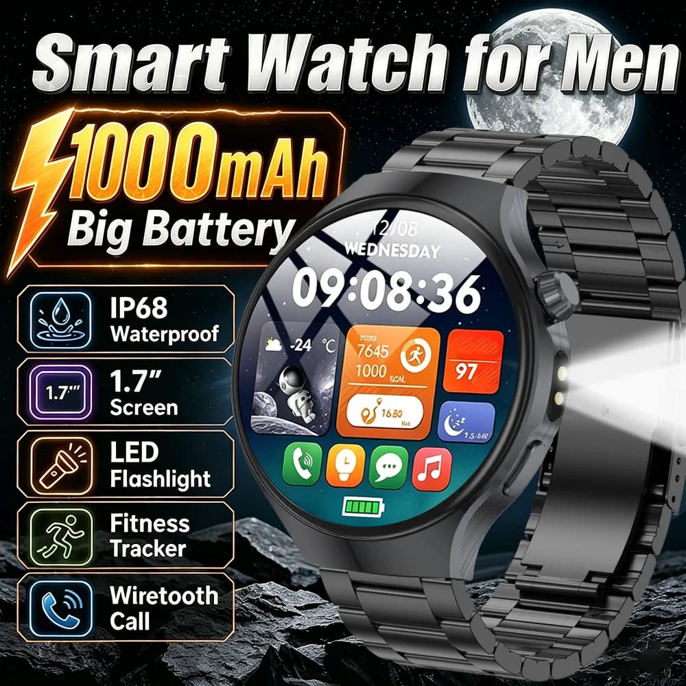 New Smartwatch T-Rex3 for Adults with 1000mAh Large Battery, Resistant, 1.7 Inch Screen, GPS, Compass, Waterproof 5ATM, BT Calls, Sports Functions
