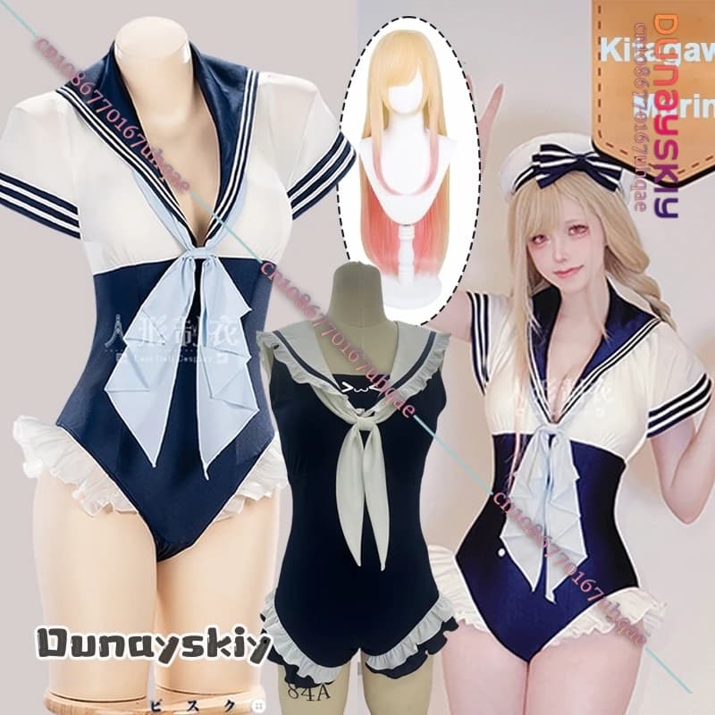 Anime My Dress-Up Darling Kitagawa Marin Nuovo costume da bagno Costume cosplay Parrucca Kitagawa Marin Tute stile blu scuro Halloween