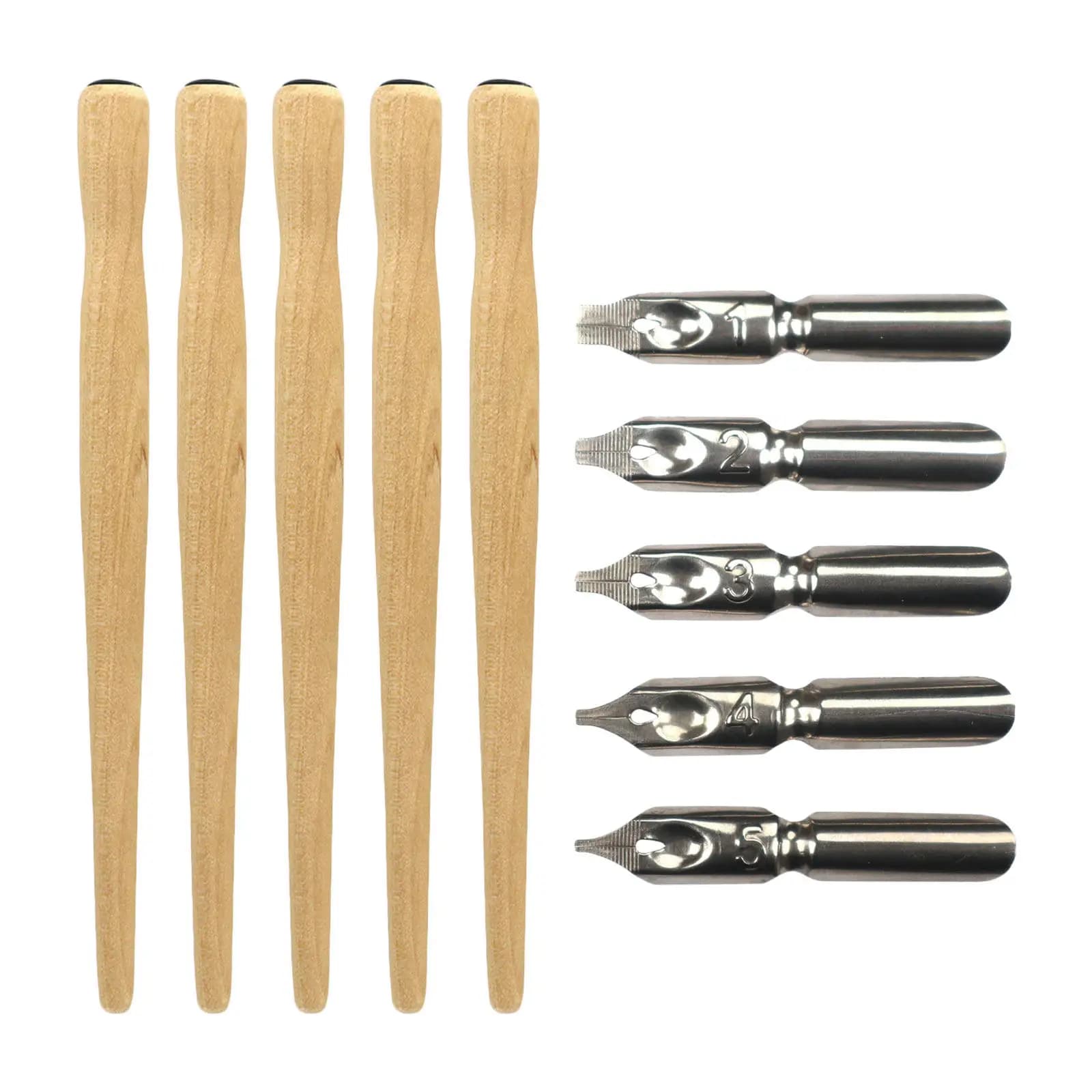 5Pcs Wood Grain Calligraphy Dip Pen Holder Set with Nibs for Drawing Sketching Lettering Signing Vintage Art Pens for Artists