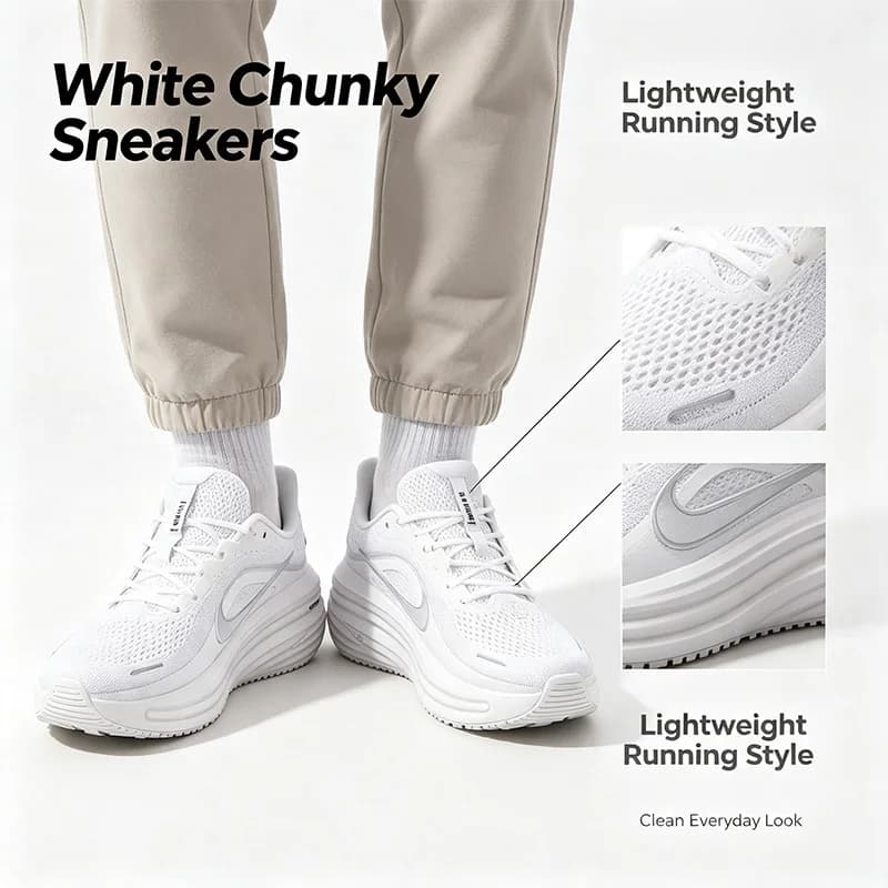 Nike Chunky Running Sneakers White Chunky Sneakers Minimalist Running Style Cushioned Thick Sole Casual Sport Shoes HV9272-103