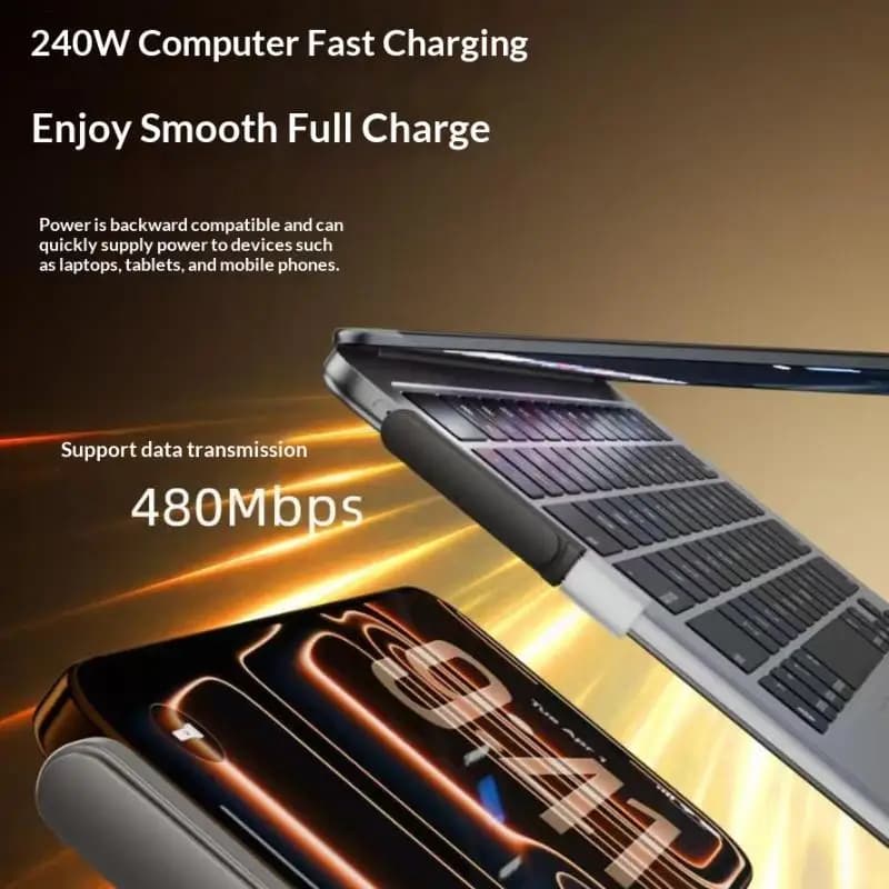240W Type C Dual Function Adapter Fast Charging Data Sync and Mobile Stand for Office Home and Travel Use