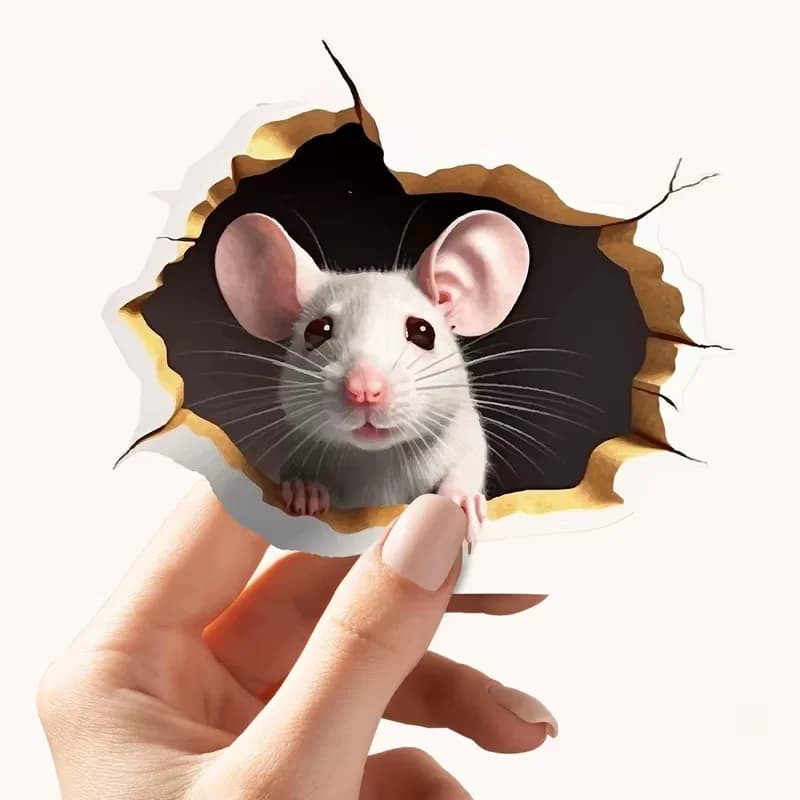 Adesivo per mouse personalizzato 3D 1PC - Tema lettura, mouse bianco e topo floreale, adesivi murali per decorazioni per la casa con animali adorabili