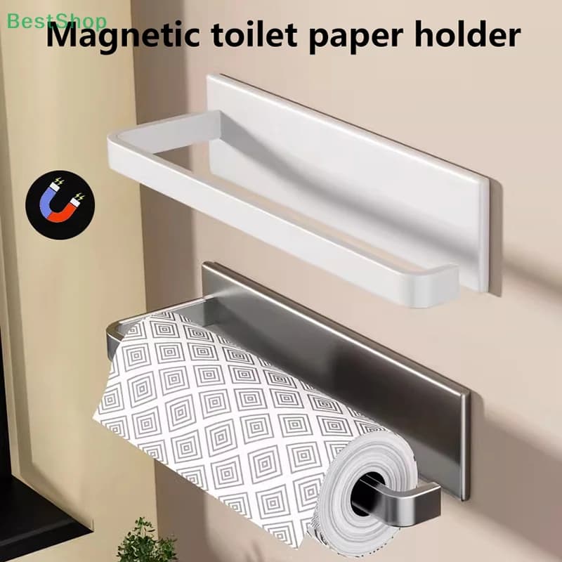 ♥ Porta asciugamani di carta magnetico da cucina, portarotolo di carta senza trapano e ripiano portaoggetti