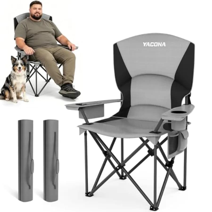 Oversized Camping Chairs 2 Pack - 500lbs Support Folding Camping Chair for Adults w/Padded Back Arm Sport Chairs, Cup Holder Co
