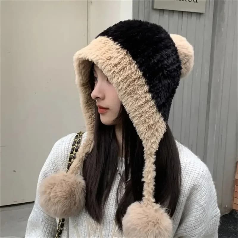 Cappello in peluche ispessito caldo alla moda, antivento, resistente al freddo, tinta unita, protezione per le orecchie, per l'autunno inverno