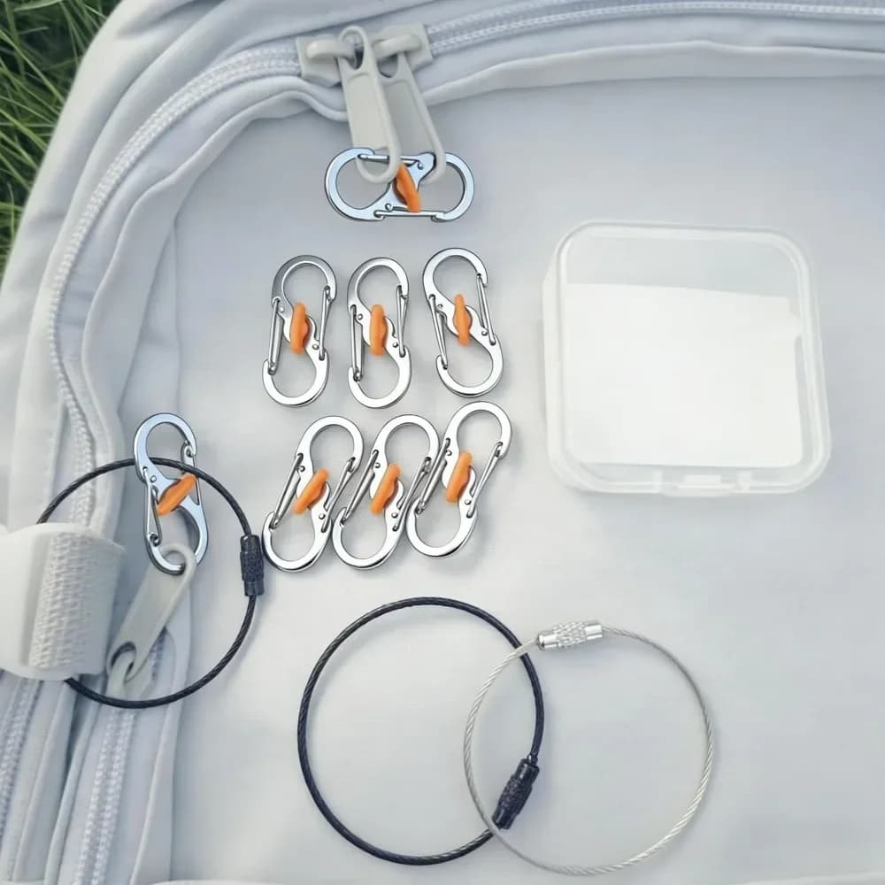 Set da viaggio antifurto con clip per cerniera da 8 pezzi, clip per cerniera bloccabile con anello di estensione, per zaini, borsa a tracolla