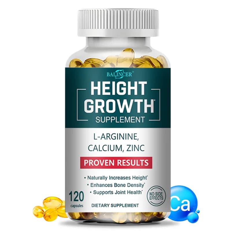 Integratori per la crescita in altezza, Calcio Vitamina D3 Zinco, Rafforzamento osseo, Aumento naturale dell'altezza per bambini, ragazzi e adulti