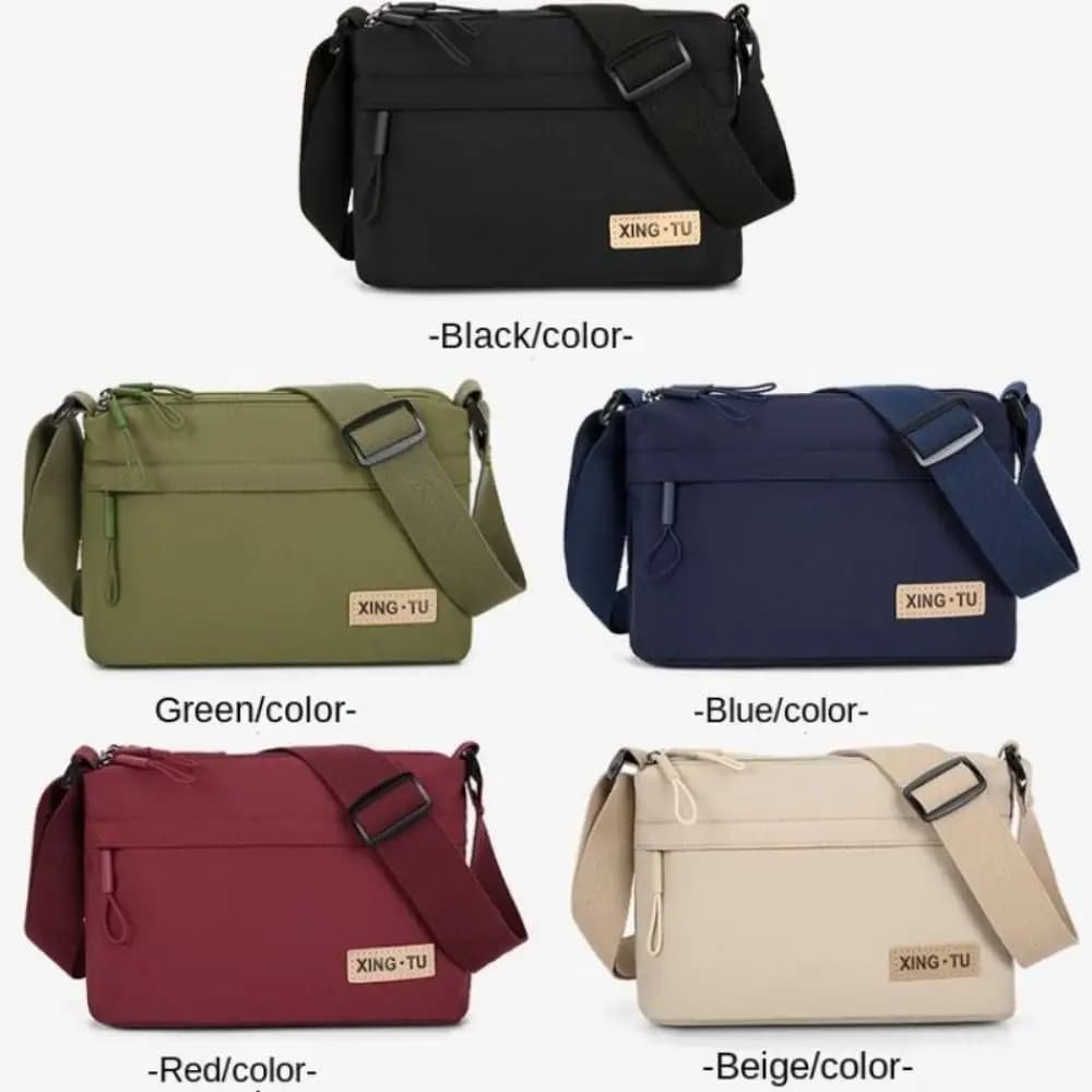 Casual Oxford Crossbody Bag Solid Color Large Capacity Shoulder Bag Multi-Zipper Design High Quality Messenger Bag Women Men