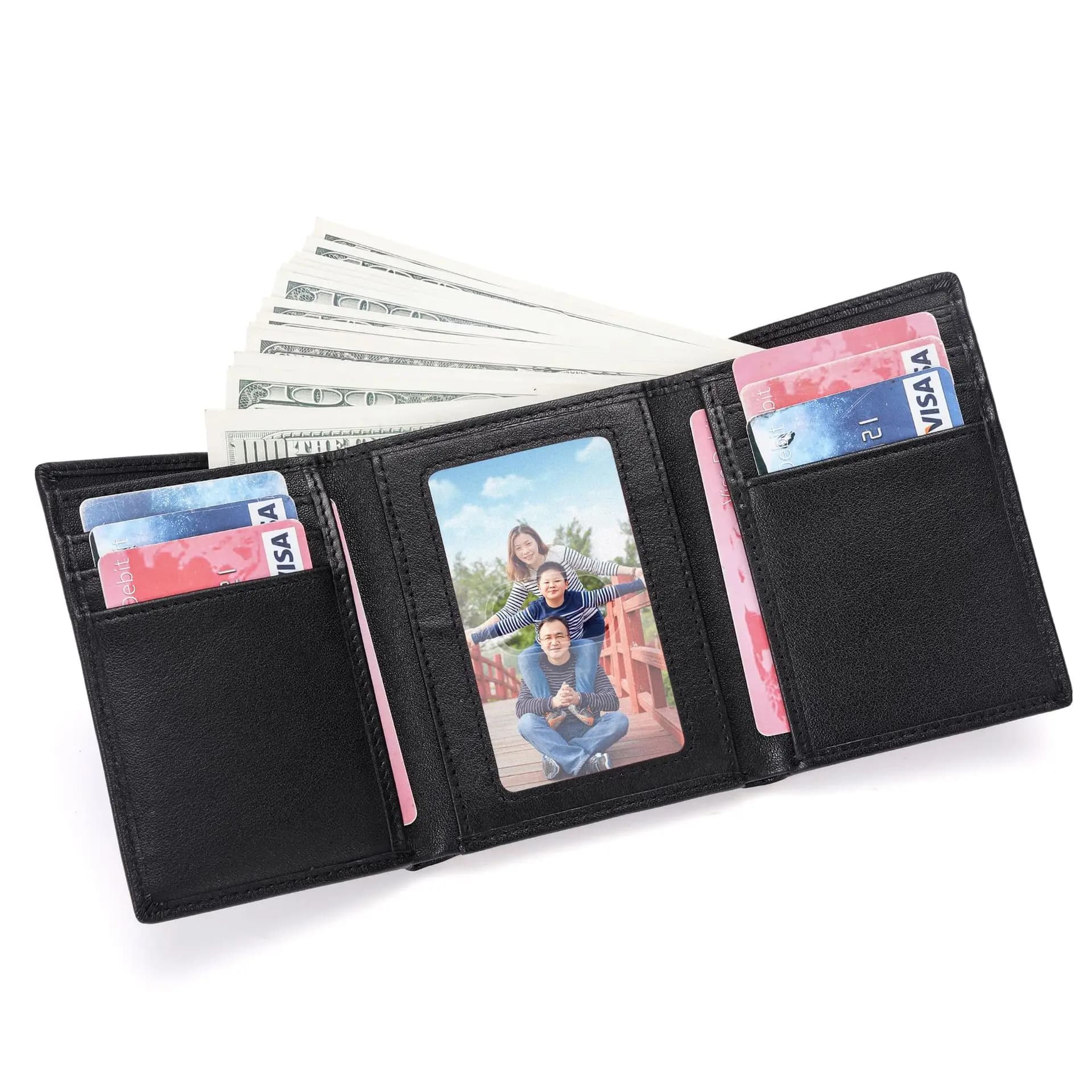 Portafoglio a tre ante da uomo con blocco Rfid portafogli in vera pelle per uomo portafoglio in pelle con Organizer per carte di credito verticale