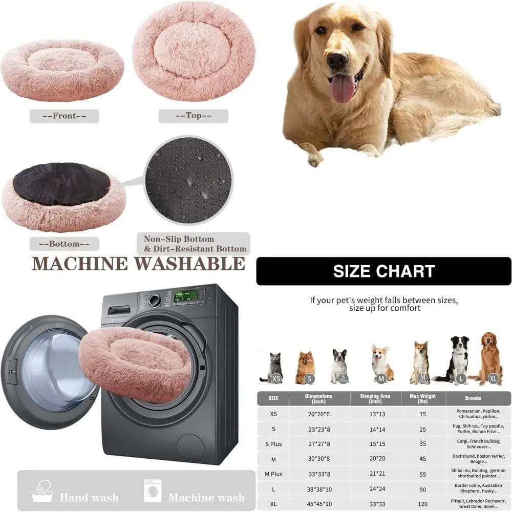 Comodo letto per cani a ciambella in pelliccia sintetica, dimensioni S/M/L/XL, ideale per cani di taglia media a grande, fino a 15/30/50/90 libbre