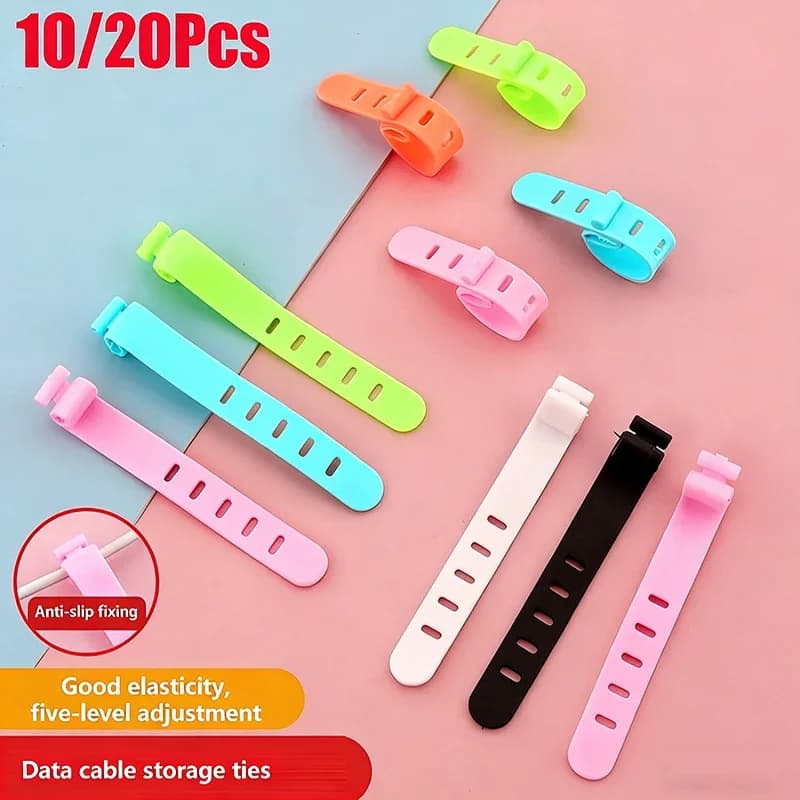 10 Pezzi Fascette Fermacavi in Silicone a 5 Fori, Organizzatore Cavi, Clip Fermacavi Riutilizzabili, Fascette in Gomma per Gestione Cavi