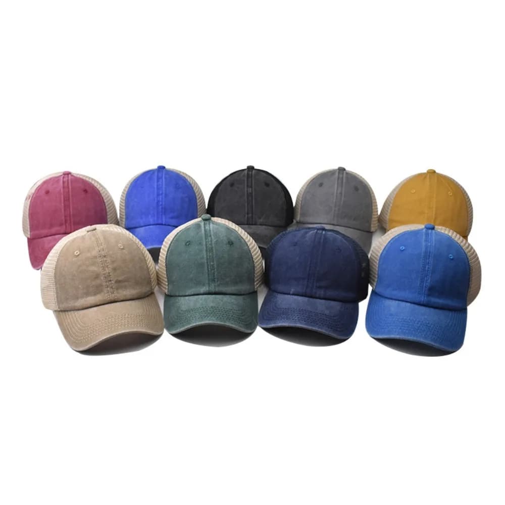 Berretto da baseball in cotone lavato alla moda Protezione UV Cappello sportivo in denim Visiera regolabile Berretto in rete da uomo