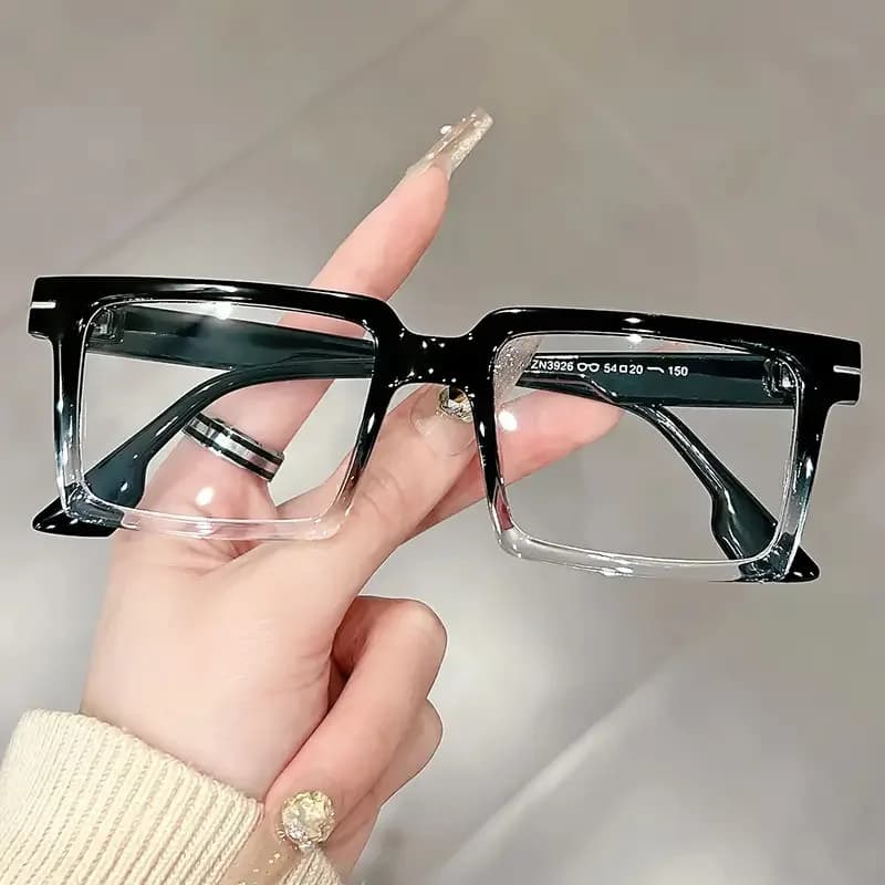 Neutral simple rectangular anti-blue glasses - lightweight metal frame computer goggles, suitable for office, street photography fashion props and digital screens, modern glasses design, gradual change of color lenses, durable glasses