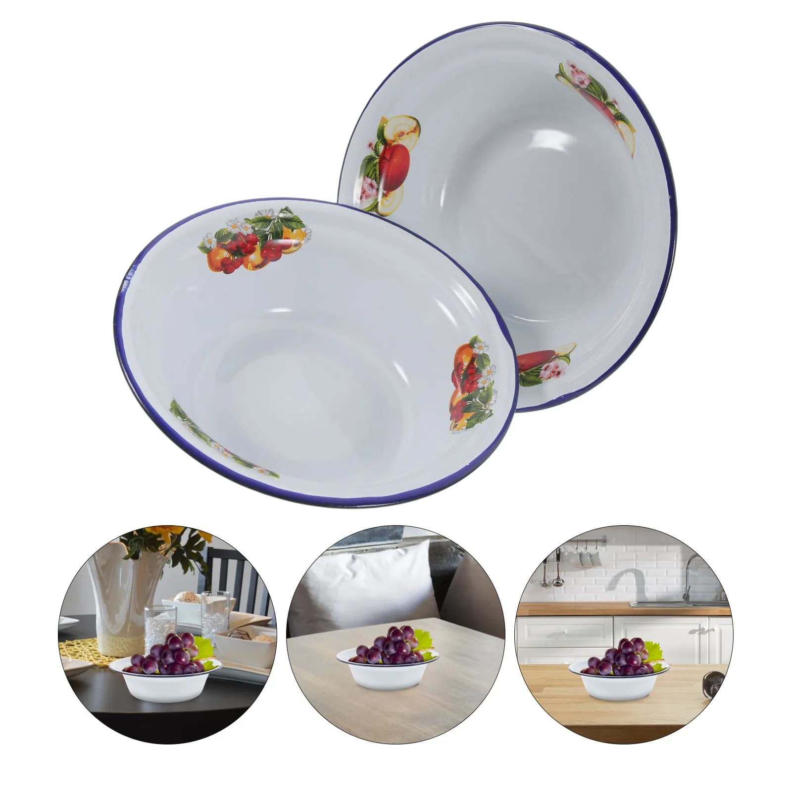 2 Pezzi Ciotole Smaltate Robuste Stile Vintage per Zuppa, Contenitori Smaltati per Mescolare, Sbattere le Uova, Preparazione e Conservazione Alimenti