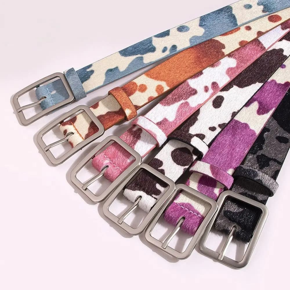 Simple Square Buckle Women Belt with Shine Rhinestone PU Leather Punk Waistband Leopard Leather Belt